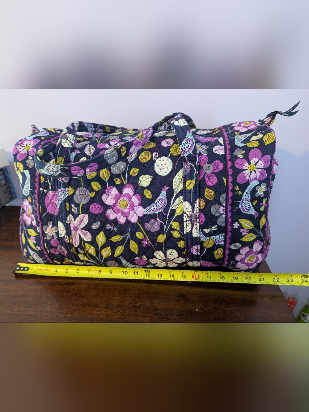 Vera Bradley Large Duffel Tote Floral Nightingale Purple Quilted Bag - Picture 5 of 10